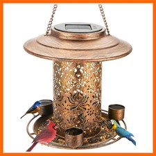 Solar Bird Feeders for Outdoors, Metal Hanging Bird Feeder with 3 Water Cups,...