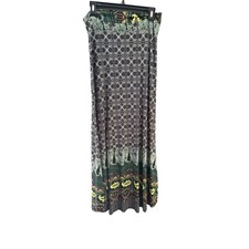 SJ Boho Large Black Green Paisley Geometric Print Strapless Midi Made in USA L