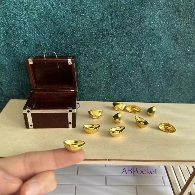 11PC 1:12 Scale Dollhouse Miniatures Accessories Gold Ingot Pirate Treasure Box - Image 3 of 4