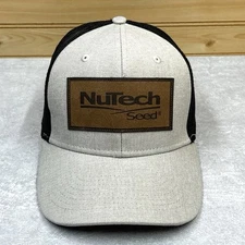 NuTech Seed Trucker Hat Ball Cap SNAPBACK Mesh Back Faux Leather Patch Logo