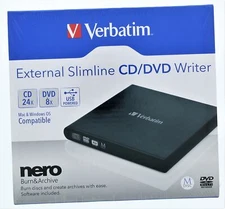 Verbatim External Slimline CD/DVD Writer Mac & Windows OS Compatible