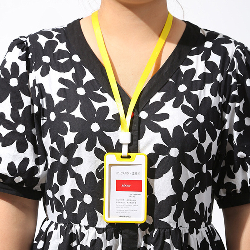 Metal Lanyard ID Holder Badge Neck Strap Leather Pass Work Card Business Strap E - Foto 9