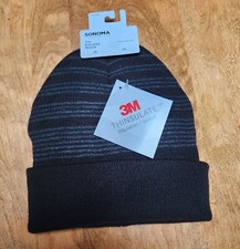 Sonoma The Everyday Beanie Hat 3M Thinsulate Gray Stripe NEW NWT