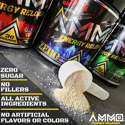 AMMO   Energy Reloads Pre-Workout powder Berry ALL Natural NO Sugar 30 servings