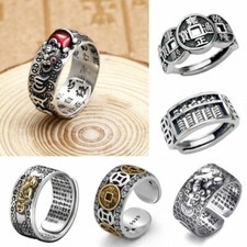 Pixiu Feng Shui Silver Wealth Good Luck Open Ring Buddhist Jewelry Adjustable