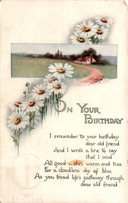 Birthday, old friend, cloudless sky, Miss Grace Lisk, Glen Gardner, Postcard