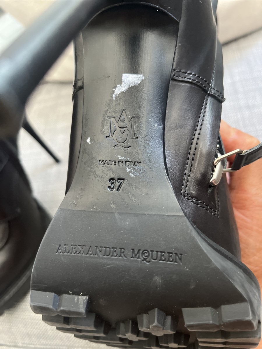 Alexander McQueen Black Leather Buckle Detail Platform Boots 37 | eBay