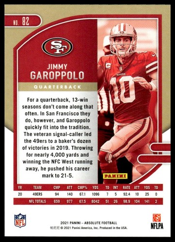 2021 Panini Absolute #82 Jimmy Garoppolo Orange Mosaic #/199 - Picture 2 of 2