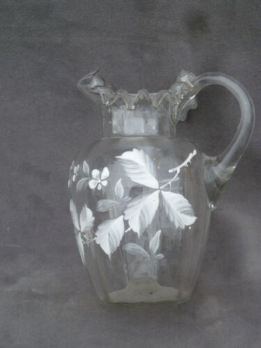 LOVELY ANTIQUE VICTORIAN MARY GREGORY GLASS JUG FRILLY 1880S ORNATE VASE/ BLOWN - Picture 3 of 9