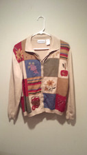 Vintage Clothing Fall Theme Zip-Up Cardigan - Alfred Dunner - Medium M - Beige