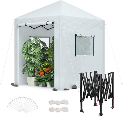 WORKPRO 8'x 6'Portable Walk-in Greenhouse w/Roll-up Entry Doors&2 Screen Windows