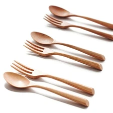 Eco-friendly Wooden Fork Spoon Tableware Cutlery Portable Kitchen Eating Tool