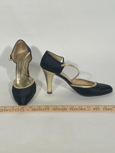 Charles Jourdan 1978 Black Gold High Ankle Strap Stiletto Shown In Book - Picture 4 of 12