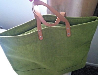 NEW Tan Leather Straw Tote Shopper Oversized Travel Beach Handbag BAH monogram 