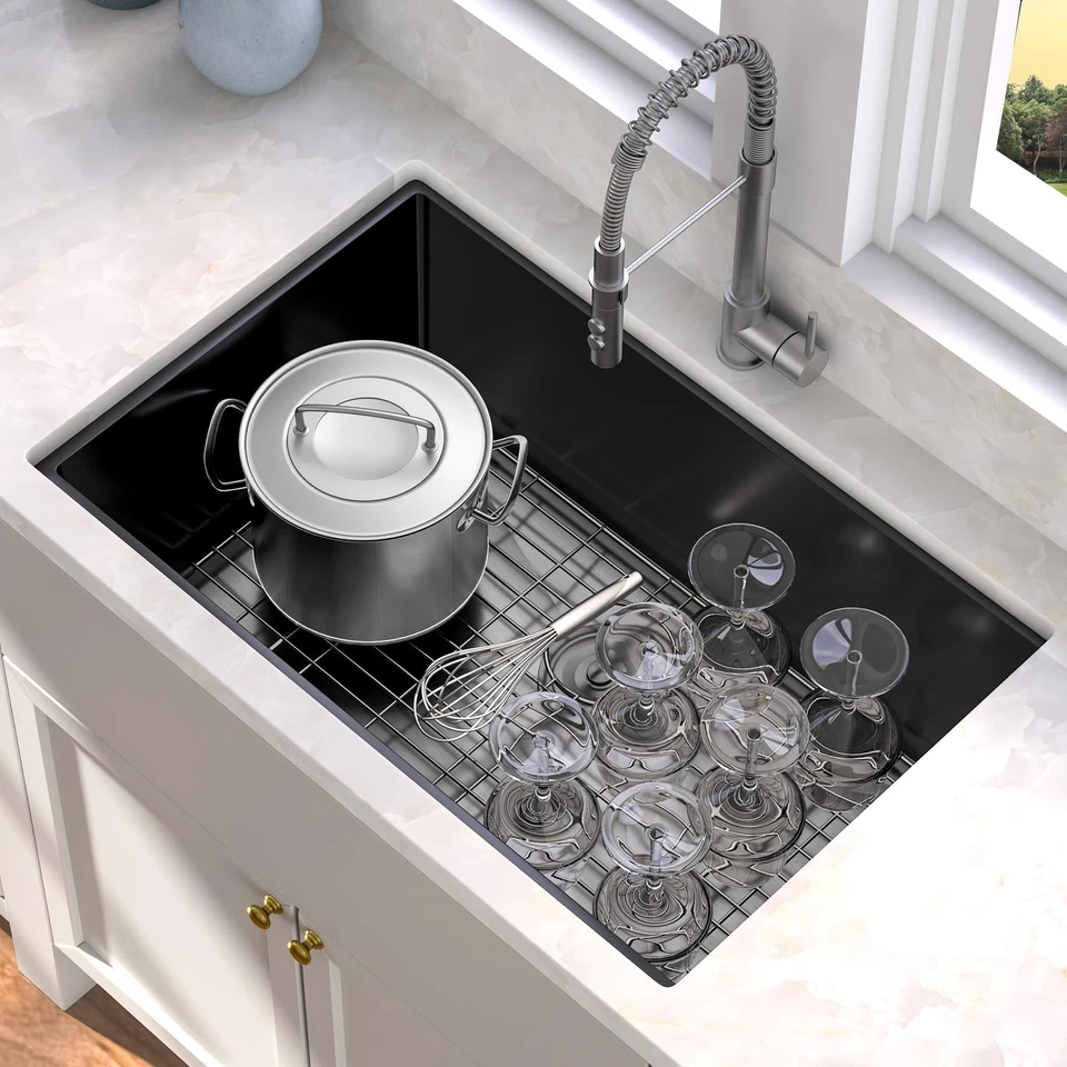 YITAHOME Black Kitchen Sink 30in Undermount Sink Single Bowl 16 Gauge Stainless - Image 3 of 4