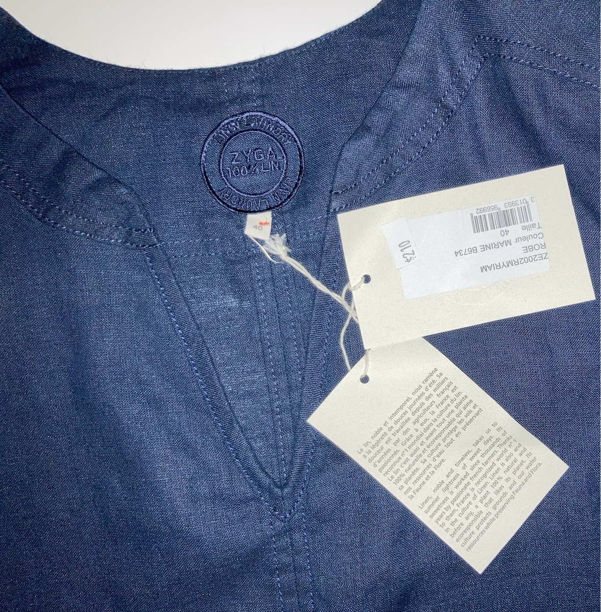ZYGA LIN'N Laundry Navy Short Sleeve Linen Shirt Dress-Size 40-NWT-$210
