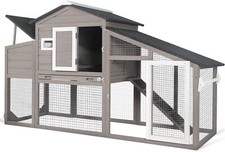 PetsCosset Chicken Coop Wooden Backyard Hen House with Pull Out Trays  Grey