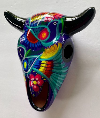 Keramik Keramik Figur Kuh Büffel handbemalt Vogel Stier Horn Cowboy #34 - Bild 4 von 7