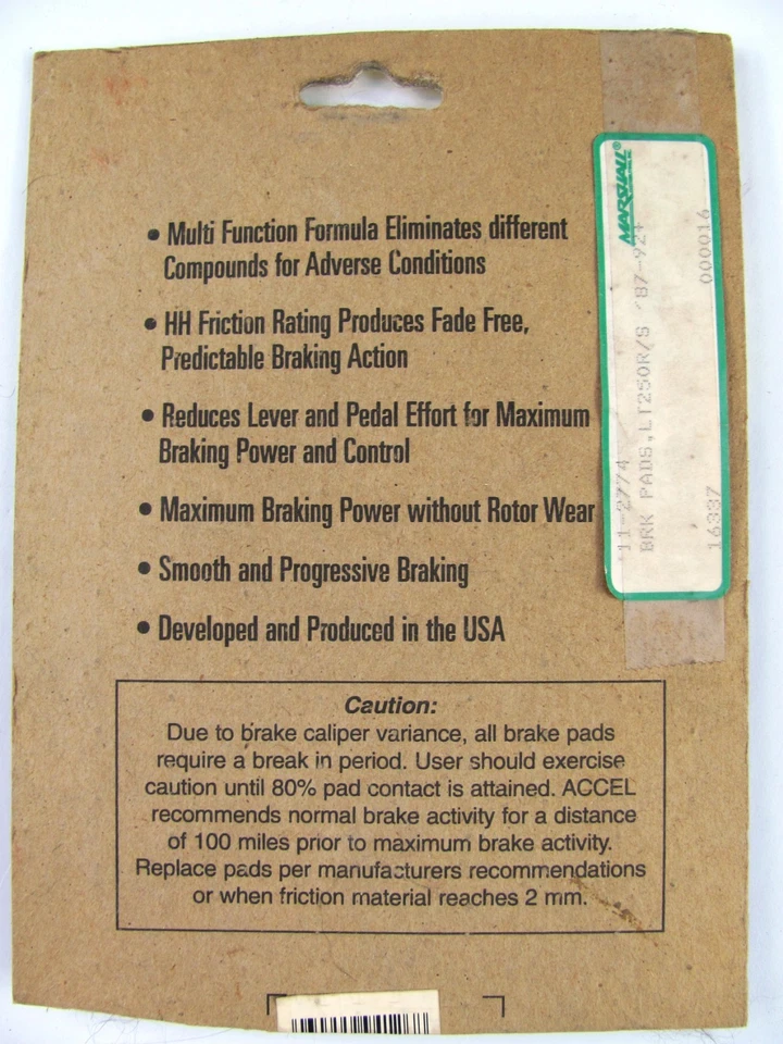 Pastillas de freno Accel bronce sinterizado #16337 o VD-332J LT250R/S '87-'92+ NUEVAS Foto 2 de 2