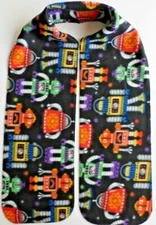 Orange Blue Green Robots Fleece Scarf Handmade Edges Stitched Black 8.5" x 60" 