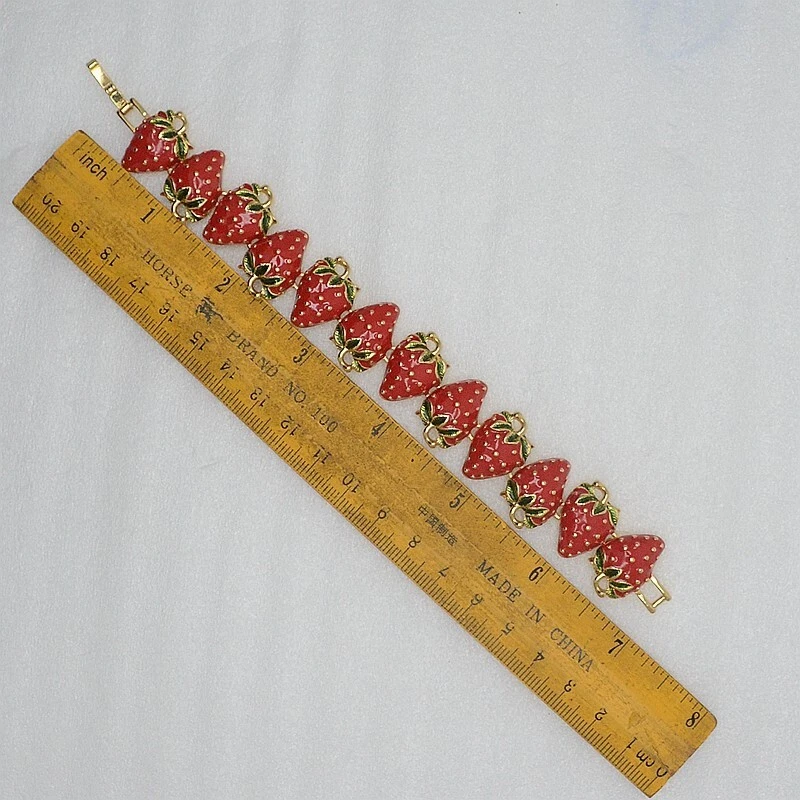 Lindo brazalete tenis fresa chapado en oro de 7" esmalte a presión rojo verde nuevo con etiquetas Foto 3 de 4