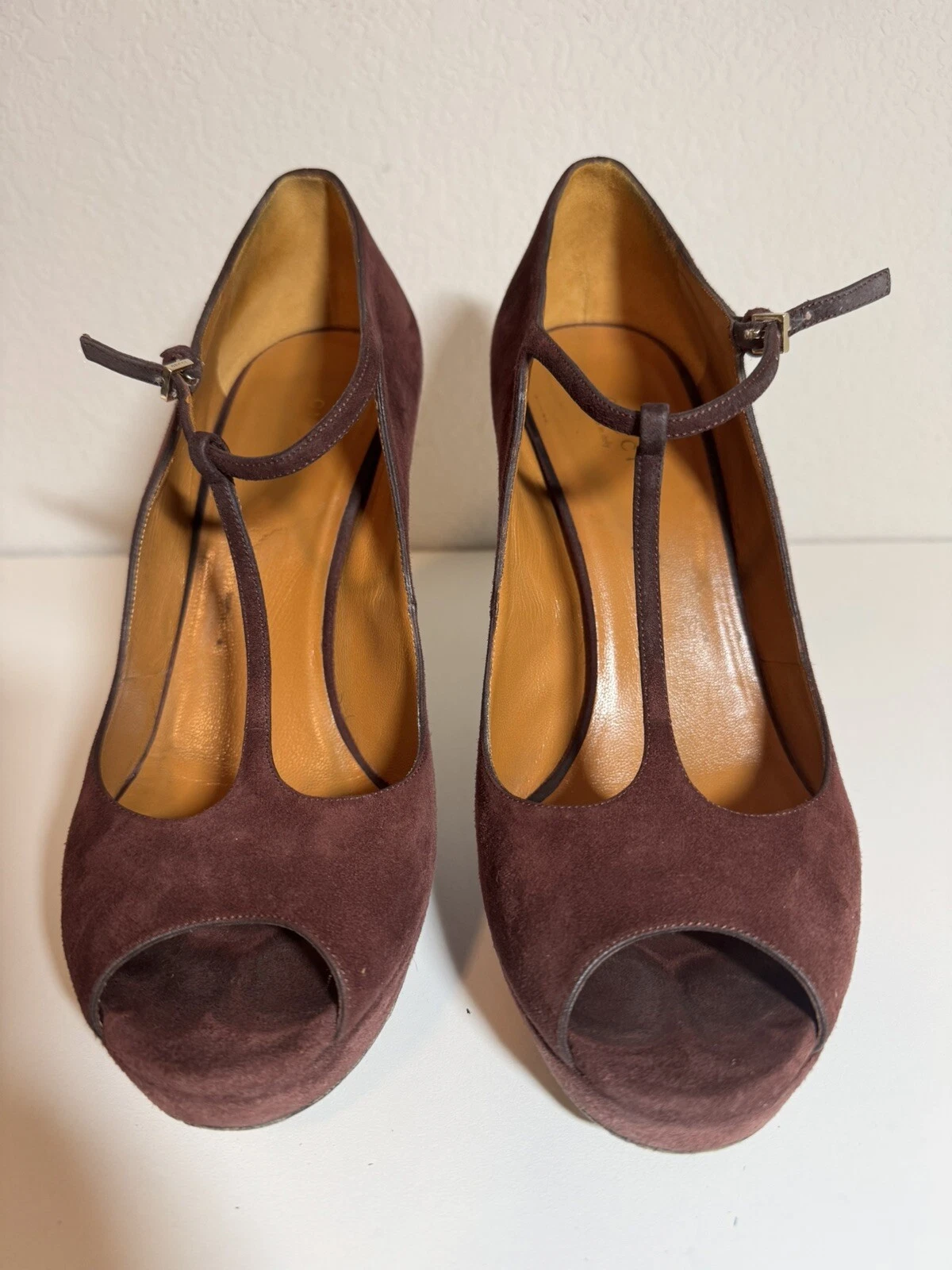 Escarpins à talons plateforme GUCCI Betty T Strap daim bordeaux taille 42 occasion