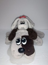 2 Vintage Pound Puppy Plush Gray Dog 1985 Large 18" Tonka with collar