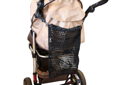 Net Storage Bag with Clips for Prams, Buggies and Strollers (One Size) (Black) - Afbeelding 1 van 2