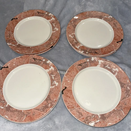 Villeroy & Boch Siena Salmon Orange Marble Salad Plates 8.25” set of 8. Mint.