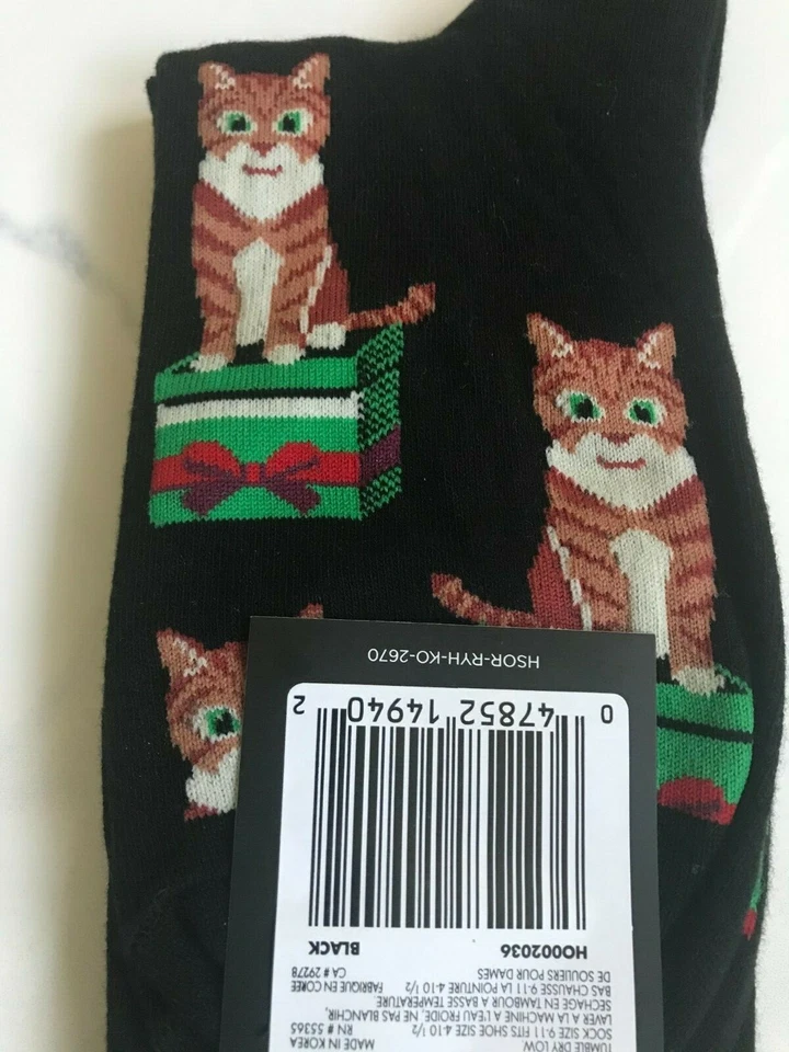 Navidad Gatito Gato Calcetines Gatitos Crew Vacaciones Novedad Calcetín Zapato Talla 5-10.5 RARO Foto 3 de 3