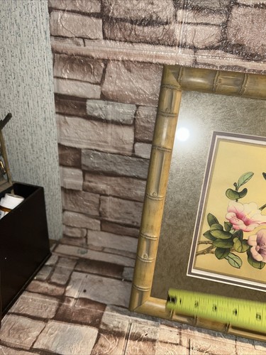 Signiertes japanisches Kunst Seidengemälde blauer Vogel Kirschblüten gerahmt - Bild 9 von 11