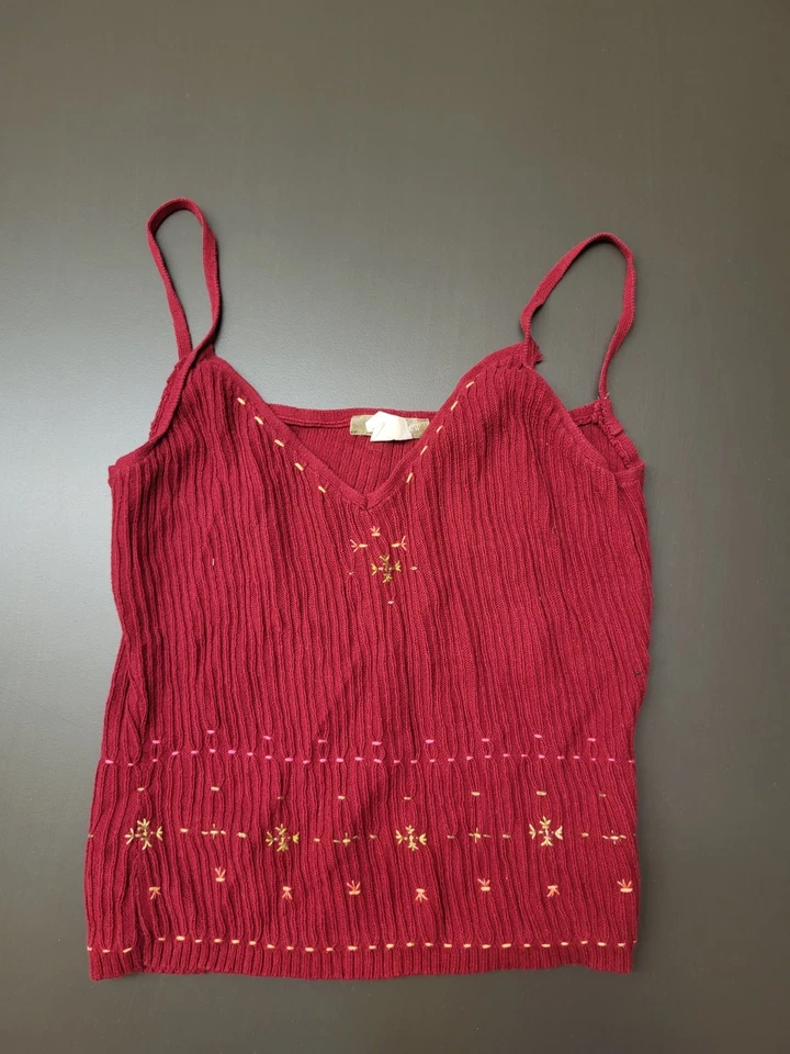 Vintage J.Crew Womens Sz XS Red Embroidered Smocked V- Neck Camisole - Image 2 of 3