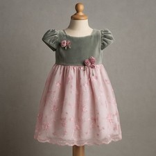 Laura Ashley Girls 4 Velvet Pink Floral Party Portrait Holiday Dress Vintage Y2K