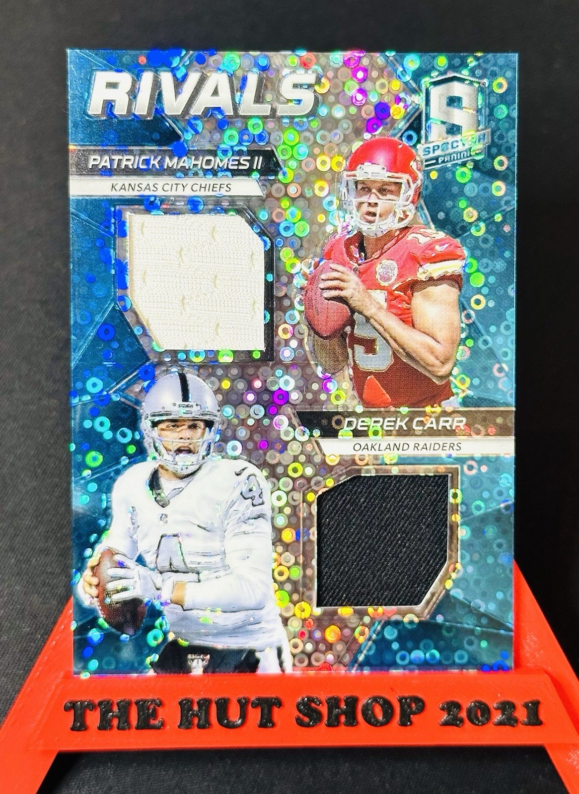 Patrick Mahomes 2017 Spectra Rivals Player-Worn Dual Rookie Patch /25 David Carr