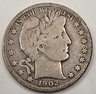 1902-O (.3617 OZ SILVER) Barber Silver Half Dollar  *SILVER*
