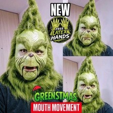 Grinchyyy Latex Mask With mouth movement, free pair of latex gloves Hadmade