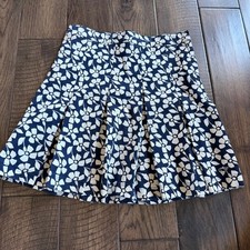 Vineyard Vines Girls 12 Gable Floral Pleated Skirt Navy Blue White Twill FA24