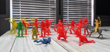 Cowboy and Indians 2  -3  Vintage Plastic Figures Lot Of 19 Green Yellow Red