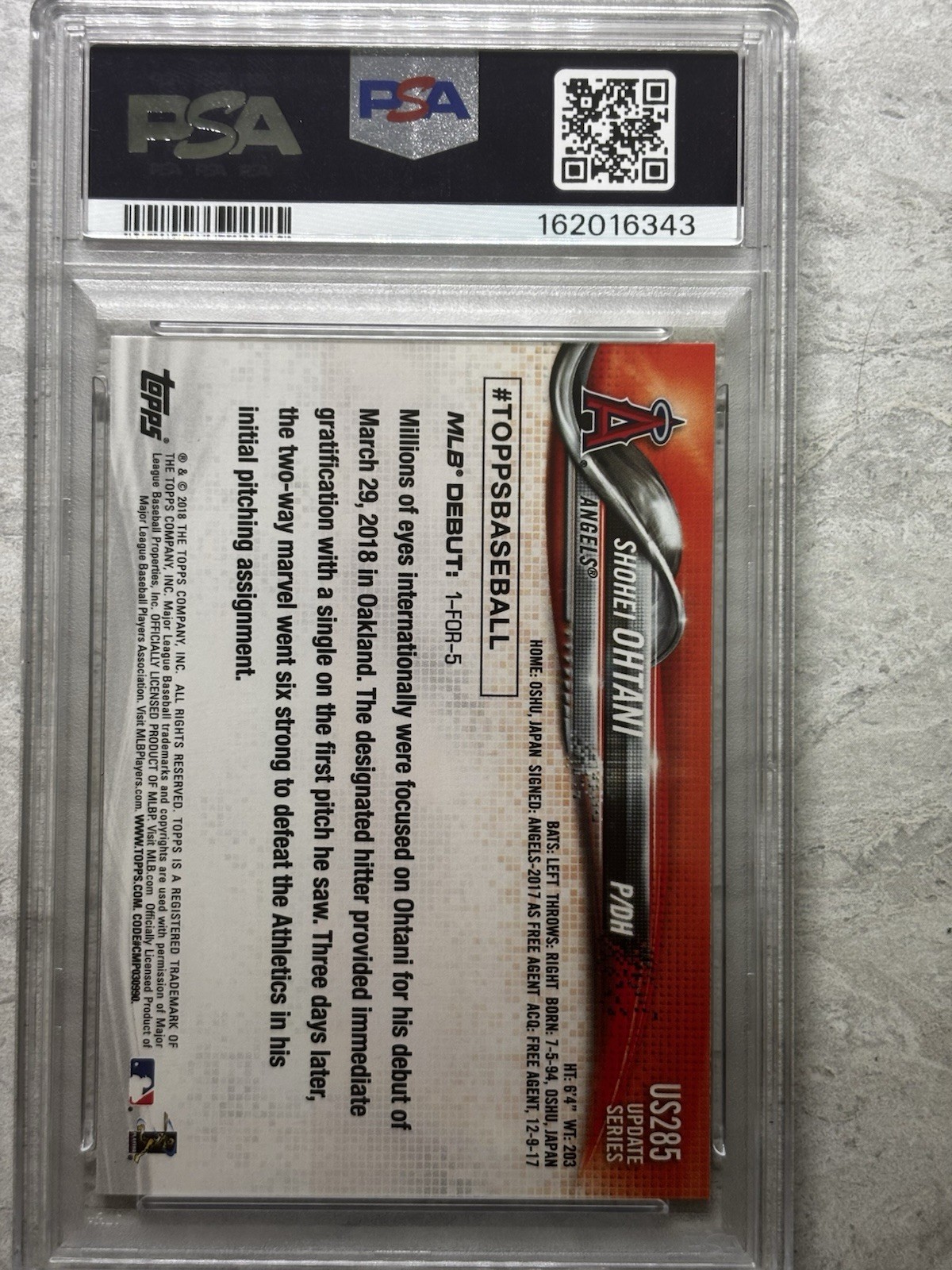 2018 Topps Update Series - Rookie Debut Shohei Ohtani #US285 (RC) view 2