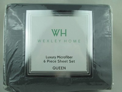 Queen 6pc Luxury Microfiber Sheet Set Gray Wexley Home Fitted Flat 4 Pillowcases