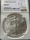 1998 $1 American Silver Eagle NGC MS69 Brown Label