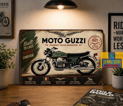 Moto Guzzi 850 T3 Metal Tin Sign Vintage Italian Motorcycle Garage Decor 8x12inc