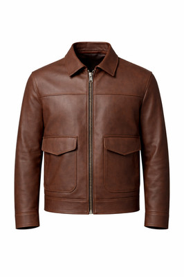 Men s Brown Genuine Leather Café Racer Jacket   Quilted Lined, Zip Front