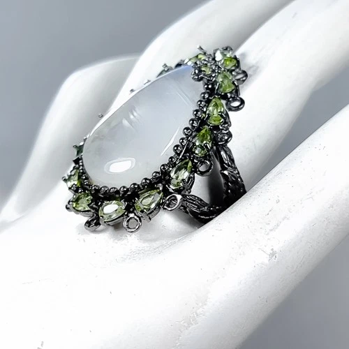 NUEVO Joyería 34ct+ Anillo Piedra Lunar Natural Plata de Ley 925 Talla 9/R408478 Foto 2 de 4