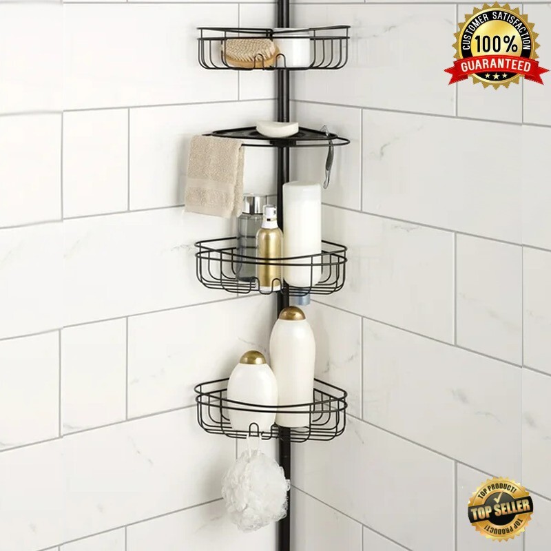4 Tier Shower Caddy Steel Tension Pole W/ Baskets Soap Tray Rust Resistant New
