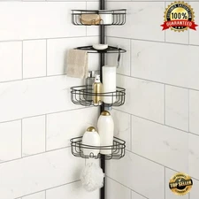 4 Tier Shower Caddy Steel Tension Pole W/ Baskets Soap Tray Rust Resistant New