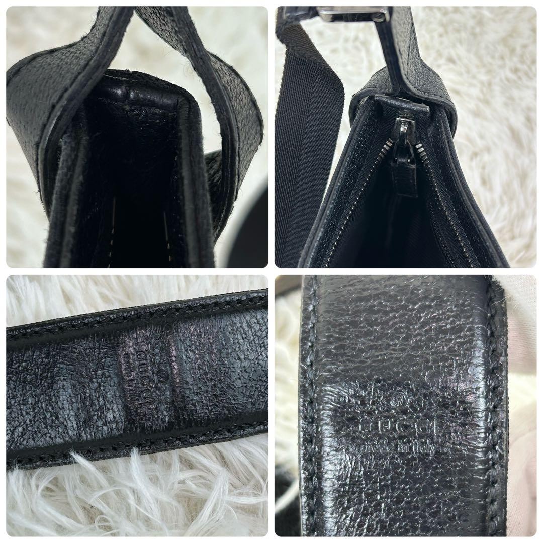GUCCI GG Canvas Shoulder Bag Black Authentic Crossbody Leather Vintage thumbnail 8