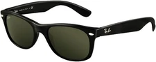 Ray-Ban New Wayfarer Solid Black G15 Lens Shiny Black Frame Sunglasses RB2132
