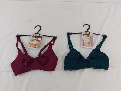 M&S Womens 2pcs Wireless Non Padded Full Cup Bras Size 32A Green Purple NEW