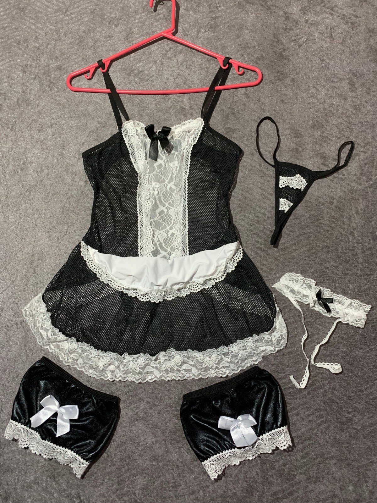 Sexy Conjunto de Lencería Disfraz de Criada Francesa Negro Blanco Juegos con disfraces
